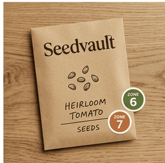 Seedvault Kraft seed packet with climate zone stickers mockup
