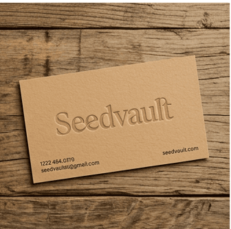 Seedvault Business card on reclaimed wood table mockup