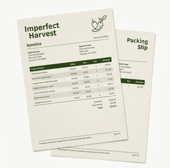 Imperfect Harvest farm-direct invoice and packing slip mockup