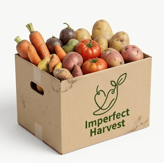 Imperfect Harvest kraft paper delivery box with produce mockup